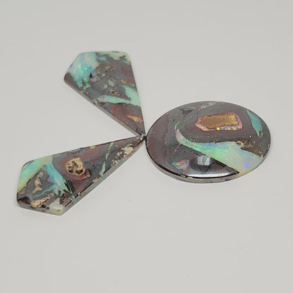 53466 -    3 Unusal Boulder Opals Matching Drop Earrings plus Large Oval Pendant