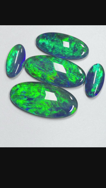 53413 - Unique 3 Very Large Matching Emerald Green Opal Triplet + Matching Pair