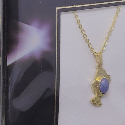 00359.2 - 100 gullbelagte opalanheng + kjede pakket i gavekort av høy kvalitet