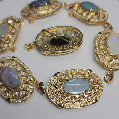 04871.0 - Sterling Silver Gold Plated Combination Pendant and Brooch set with Australian White Opal or Black Opal or Semi-Black Opal and CZs