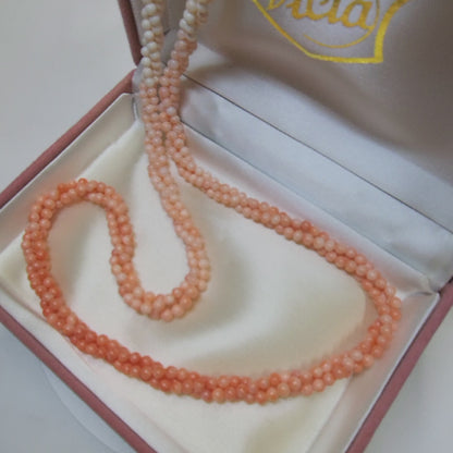 54193.0 - Natural Taiwan sea Coral Triple strand of 4 mm beads necklace Graduated colour from deep pink to white 63 cm in presentation box
