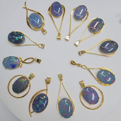 52051 - 12 Australian Gold Plated 925 Silver pendants wit 18x13 mm Opal Triplet