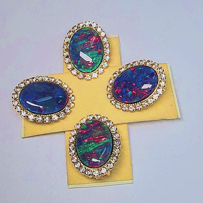 04110.0 - Gold Plated ClipOn Earrings for sale Set with large 18x13 mm Oval Cut Quality Australian Opal Triplets surrounded by Rhinestones